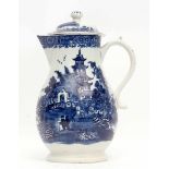 Lowestoft coffee pot and cover, circa 1780, decorated with a printed design of a pagoda and