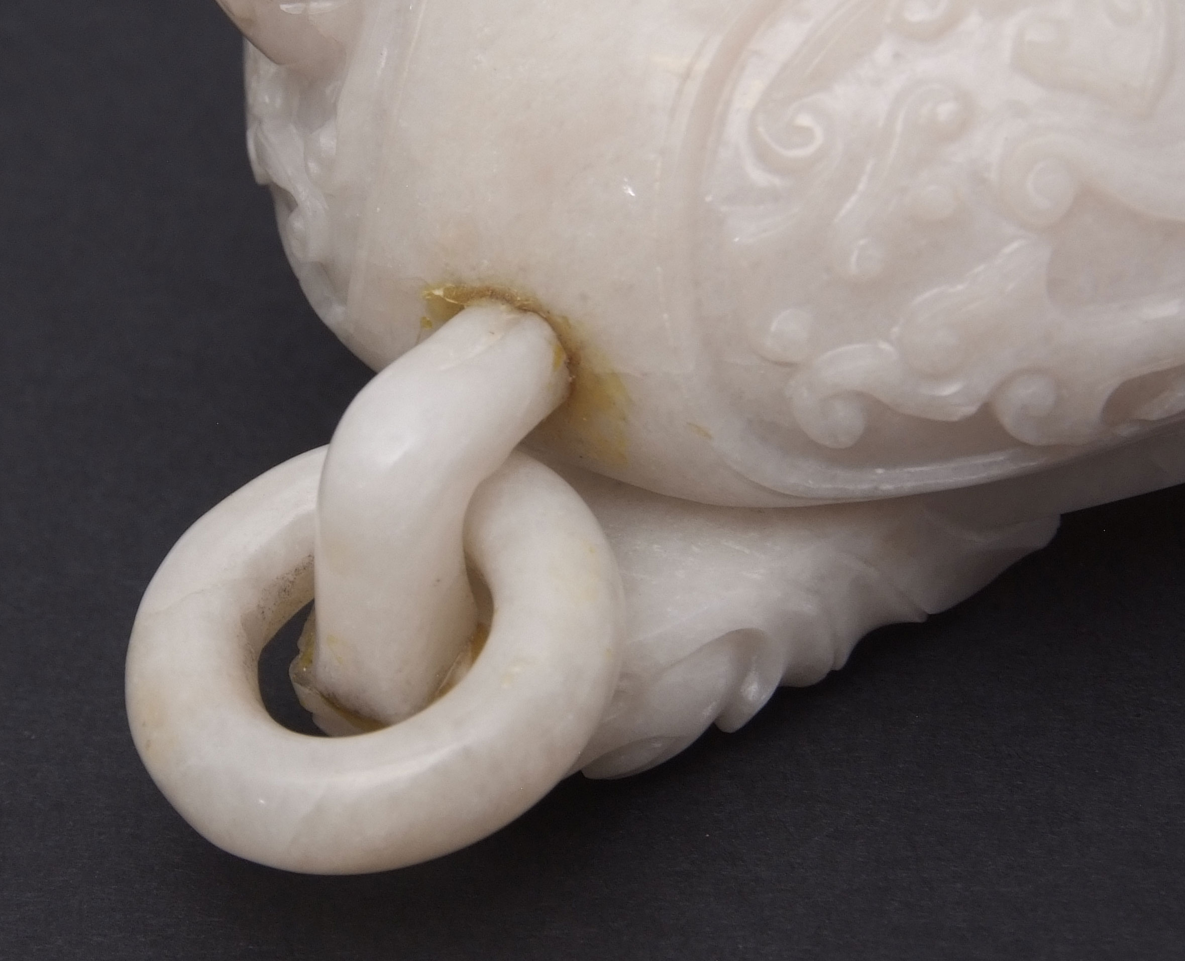 Chinese white jade tripod covered censer, the lid with reticulated dragon finial and three loop - Image 7 of 19