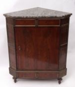 19th century mahogany and gilt metal mounted floor standing corner cupboard with marbled top over