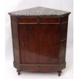 19th century mahogany and gilt metal mounted floor standing corner cupboard with marbled top over