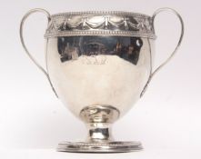 George III two-handled urn shaped sugar basin with cast and applied beaded and swag border with