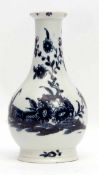 Lowestoft bottle vase or possibly oil bottle decorated in an inky tone of underglaze blue, circa