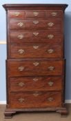 George III period mahogany secretaire chest on chest, upper section with moulded cornice over