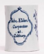 Very rare documentary Lowestoft mug of gently tapering shape decorated with floral sprays with a