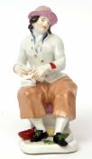 Fine Meissen figure of a pipe smoker in typical colours, the figure seated on a pink base with