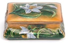 Early 20th century gilt brass and enamelled box of bombe rectangular form with hinged cover,