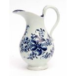 Lowestoft jug decorated with a Worcester style Mansfield pattern in underglaze blue with faux