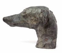 Bronze study of a head of a greyhound of hollow form, unsigned, 20th century, 30cm long