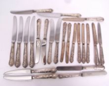 Mixed Lot: six each silver handled Kings pattern dinner and side knives, together with two further