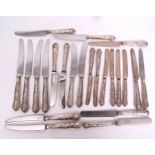 Mixed Lot: six each silver handled Kings pattern dinner and side knives, together with two further