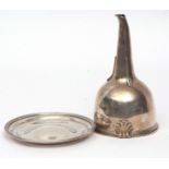 George III two-part wine funnel of typical polished form with detachable liner with cast and applied