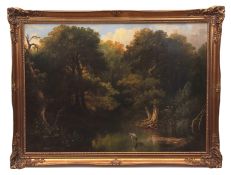 JOSEPH THOMAS TUITE (19TH CENTURY) Heron in woodland pool oil on canvas, signed lower right 50 x
