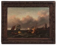 CHARLES MARTIN POWELL (1775-1824) Shipping off a harbour with windmill oil on canvas 54 x 74cms