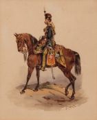 ORLANDO NORIE (1832-1901) "10th The Prince of Wales's Own Royal Hussars circa 1860" watercolour,
