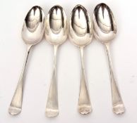 Mixed Lot: four various Georgian bottom struck Hanoverian pattern table spoons, all with long drop