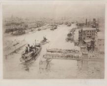 WILLIAM WALCOT, RBA, RE (1874-1943) "The Tyne" black and white etching, published 1922 by H C