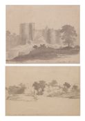 JOHN GLOVER (1767-1849) "From the bridge at Ludlow" and "Goodrich Castle" two sepia watercolours,