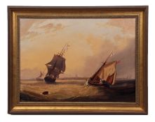 ATTRIBUTED TO WILLIAM ADOLPHUS KNELL (19TH CENTURY) Seascape with shipping oil on canvas 45 x 60cms