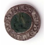 Late 12th/13th century incomplete medieval silver signet ring, the oval matrix with an inscription