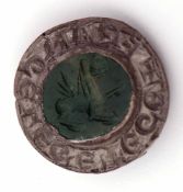 Late 12th/13th century incomplete medieval silver signet ring, the oval matrix with an inscription