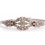 Precious metal and diamond panel bracelet, panel set with old cut and baguette diamonds all within a