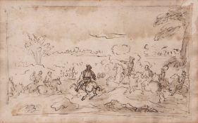 ATTRIBUTED TO FRANCESCO SIMONINI (1686-circa 1755) Landscape with figures on horseback pen and ink