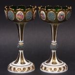 Pair of glass decorative overlaid lustres (Droplets missing) with hipped rim over overlaid panels