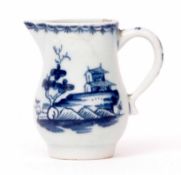 Rare Lowestoft miniature ewer circa 1765, decorated with a pagoda and fence with islands scenes to