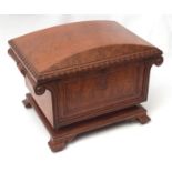 Early 19th century mahogany wine cooler, domed top with adjustable brass supports, void zinc lined