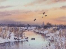 COLIN W BURNS (born 1944) "Wildfowl - Martham" watercolour, signed lower right 15 x 20cms