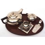 First half of 20th century Far Eastern white metal five-piece tea set comprising tea pot and