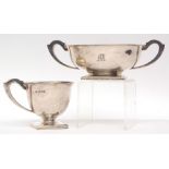 George V mug and bowl set, each of polished circular form with hollow cast and applied handles and