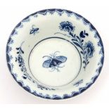 Lowestoft patty pan circa 1765, decorated in underglaze blue with a butterfly to the centre