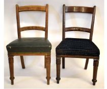 Two oak framed railway related side chairs, each with chamfered top rails, both carved GER to