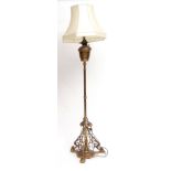 Victorian brass oil standard lamp, (now converted to electricity), plain reservoir and adjustable