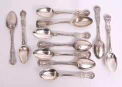 Mixed Lot: ten various Queens type tea spoons together with a single Kings pattern tea spoons,