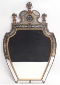 Venetian gilt metal and gesso mounted heart-shaped large wall mirror, the pediment applied with gilt