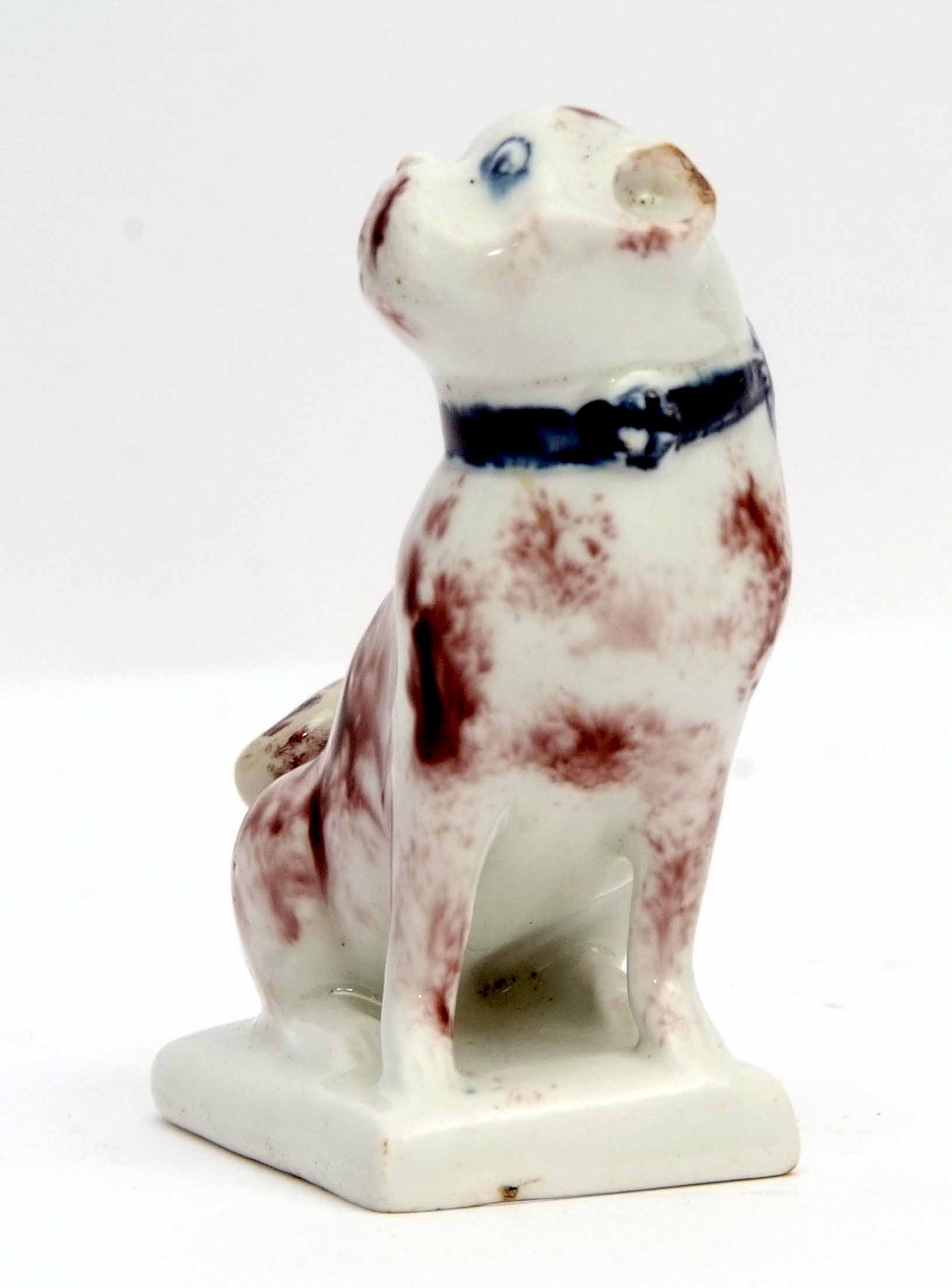 Very rare Lowestoft model of a pug dog, the animal sits on its haunches on a rectangular base, the - Image 3 of 4