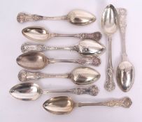 Mixed Lot: nine various Kings and Queens pattern dessert spoons, combined weight approx 554gms,