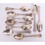 Mixed Lot: nine various Kings and Queens pattern dessert spoons, combined weight approx 554gms,