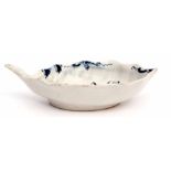 Lowestoft leaf shaped dish with twig handle, the interior with a moulded leaf and berries, painted