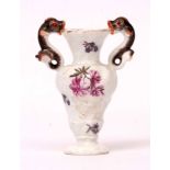 Miniature vase with fish handles, probably Meissen, circa 1760, the moulded vase decorated with