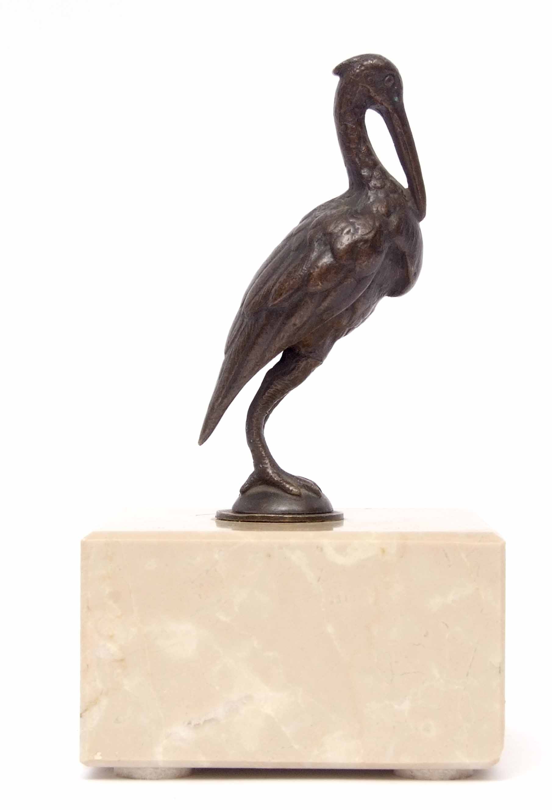 Small unsigned bronze study of a standing crane on a faux marbled base, 11cm high - Image 4 of 4