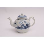 Lowestoft blue and white teapot with berry border above river island scene, Mark 3, (short body