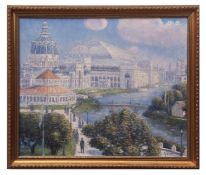 AR GAIL SHERMAN CORBETT (1871-1952) Impressionist landscape with river and palace oil on canvas,