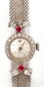 Third quarter of 20th century 18ct white gold and gem set cocktail watch, Hamilton, the 17-jewel