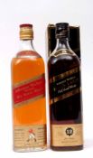 Johnnie Walker Red Label Scotch Whisky and a further bottle of Black Label (1 in carton) (2 in all)