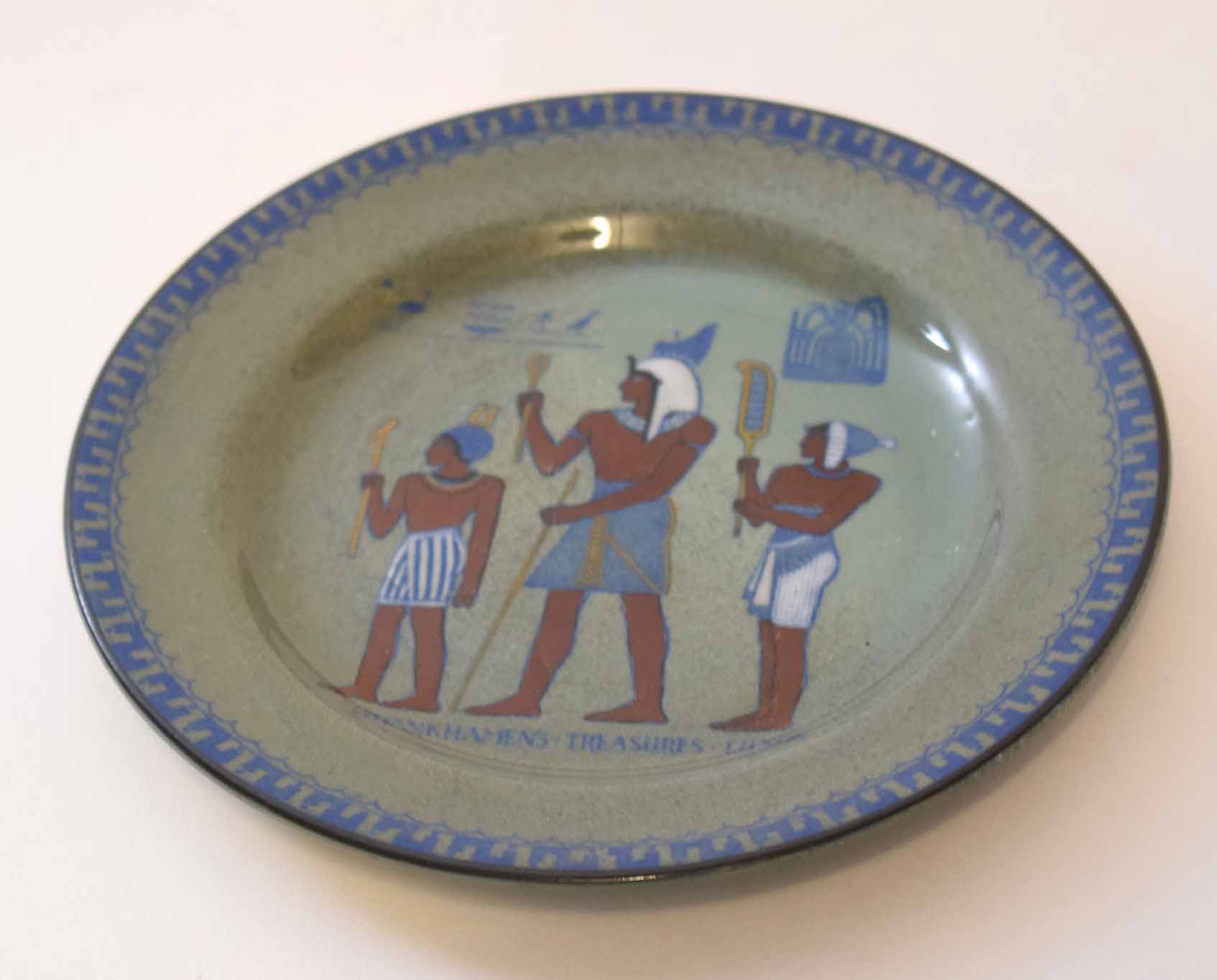 Royal Doulton Titanium dish with a decoration of Tutankhamun's Treasure to the front, 16cm diam