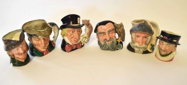 Group of six Royal Doulton small character jugs including Mad Hatter and Don Quixote (6)