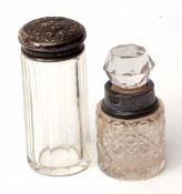 Mixed Lot: two various silver mounted and clear cut glass toiletry bottles, the first of cylindrical